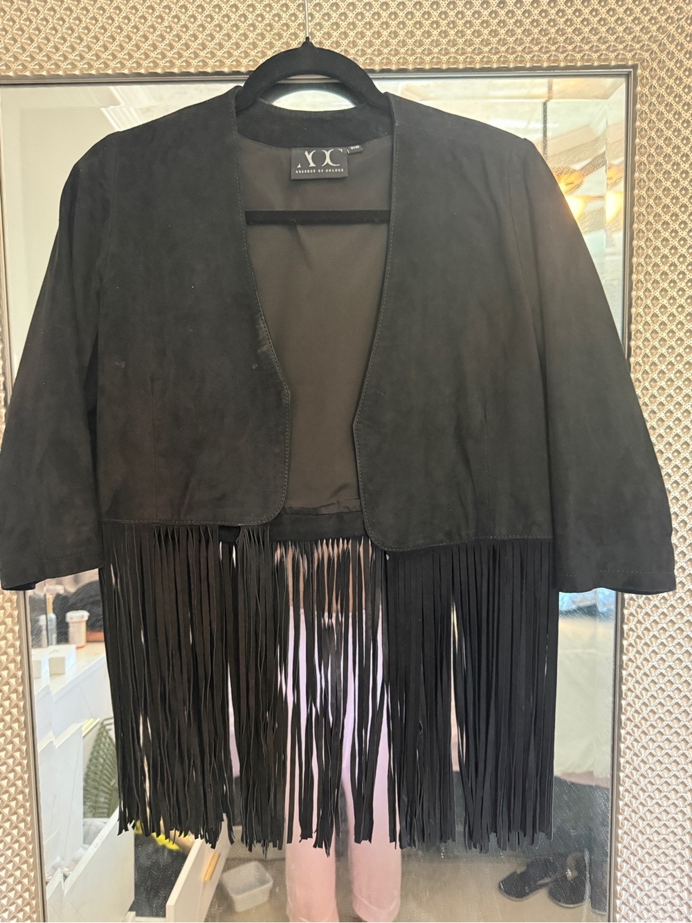 IC COLLECTION Black Suede Fringe Jacket
